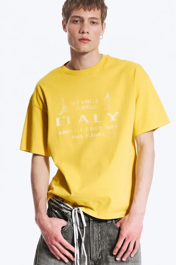 Boxy T-Shirt mit Print – Gelb – Italien Boxy T-Shirt mit Print – Gelb – Italien