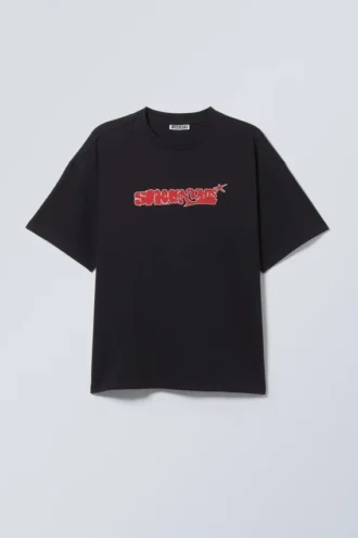 Boxy T-Shirt mit Print – gewaschenes Schwarz – Space Knights