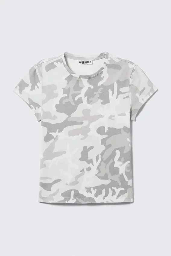 Boxy-T-Shirt mit Print und kurzen Ärmeln – Weiß – Camo Boxy-T-Shirt mit Print und kurzen Ärmeln – Weiß – Camo