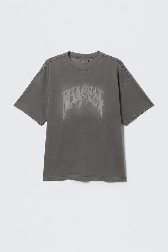 Boxy T-Shirt mit Print – Washed Black – Mizzion Boxy T-Shirt mit Print – Washed Black – Mizzion