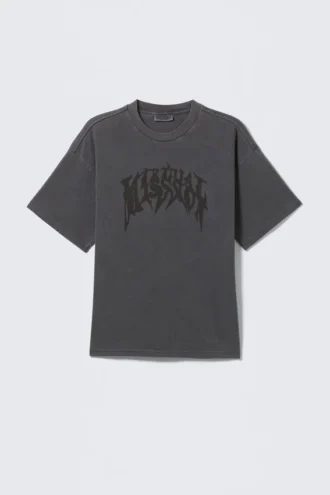 Boxy T-Shirt mit Print – Washed Grey – Virtual Mission