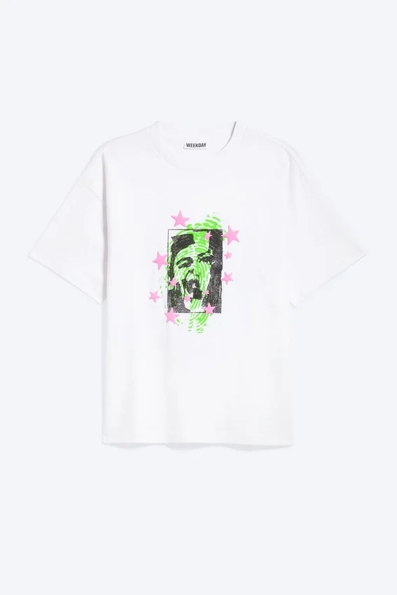 Boxy T-Shirt mit Print – Weiß – Face Off Boxy T-Shirt mit Print – Weiß – Face Off