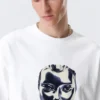 Boxy T-Shirt mit Print – Weiß – Robo Silver Face Boxy T-Shirt mit Print – Weiß – Robo Silver Face
