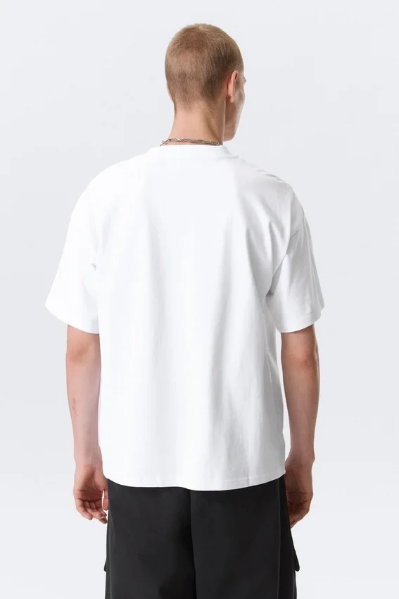Boxy T-Shirt mit Print – Weiß – Robo Silver Face Boxy T-Shirt mit Print – Weiß – Robo Silver Face