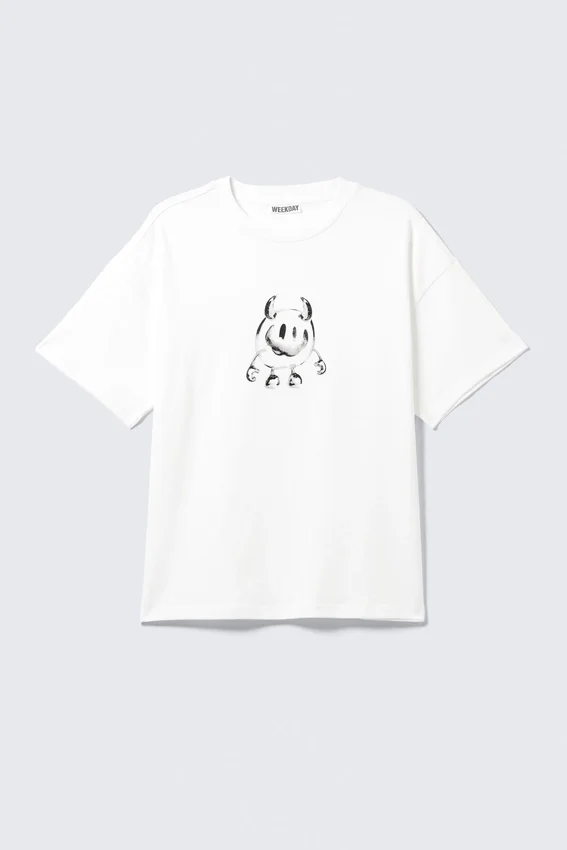 Boxy T-Shirt mit Print – Weiß – Smilish Boxy T-Shirt mit Print – Weiß – Smilish