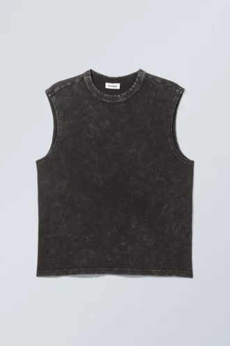 Boxy Washed Tank Top – Washed Black