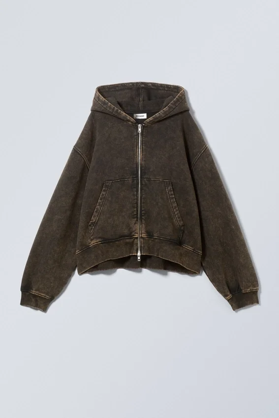 Boxy Washed Zip Kapuzenpullover – Washed Brown Boxy Washed Zip Kapuzenpullover – Washed Brown