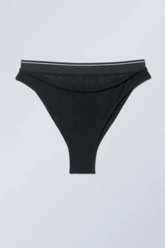 Brasilianische Slips aus mehrlagigem Baumwoll-Mesh – Schwarz