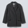 Carla Oversized-Jacke aus Wollmischung – Graues Fischgrätenmuster