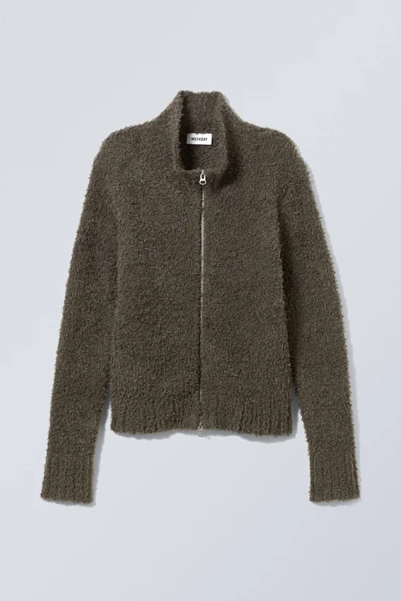 Carla Zip Hairy Strickjacke – Dunkelkhaki Carla Zip Hairy Strickjacke – Dunkelkhaki