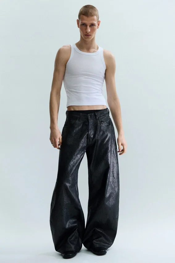 Cracked Loose Fit Barrel Leg Jeans – Schwarz Cracked Loose Fit Barrel Leg Jeans – Schwarz
