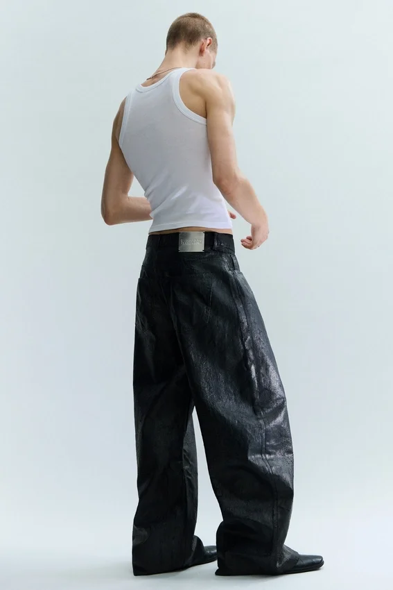 Cracked Loose Fit Barrel Leg Jeans – Schwarz Cracked Loose Fit Barrel Leg Jeans – Schwarz
