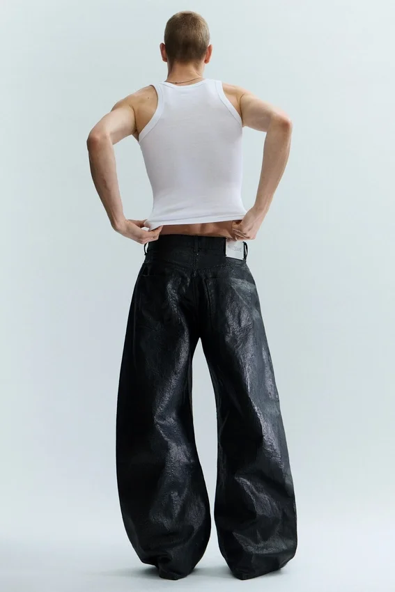 Cracked Loose Fit Barrel Leg Jeans – Schwarz Cracked Loose Fit Barrel Leg Jeans – Schwarz