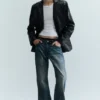 Cracked Single-Breasted Blazer – Schwarz