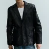 Cracked Single-Breasted Blazer – Schwarz