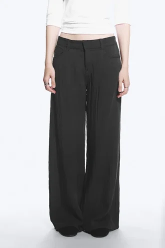 Crinkle-Hose mit niedriger Taille und lockerer Passform – Dunkelgrau