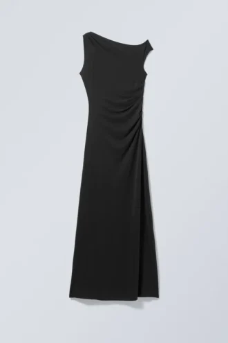 Cupro-Maxikleid mit fließendem Fall – Schwarz