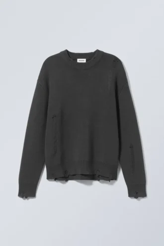 Daniel Relaxed Distressed Pullover – Dunkelgrau