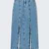 Denimrock mit Schlitz und mittlerer Taillenhöhe – Fresh Blue – Mittelblau Denimrock mit Schlitz und mittlerer Taillenhöhe – Fresh Blue – Mittelblau