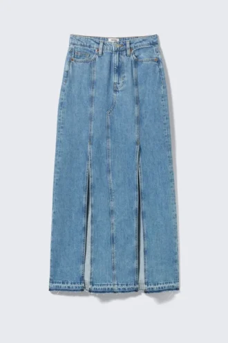 Denimrock mit Schlitz und mittlerer Taillenhöhe – Fresh Blue – Mittelblau