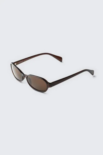 Dünne Sonnenbrille mit ovalem Rahmen – Dunkelbraun – Braune Gläser