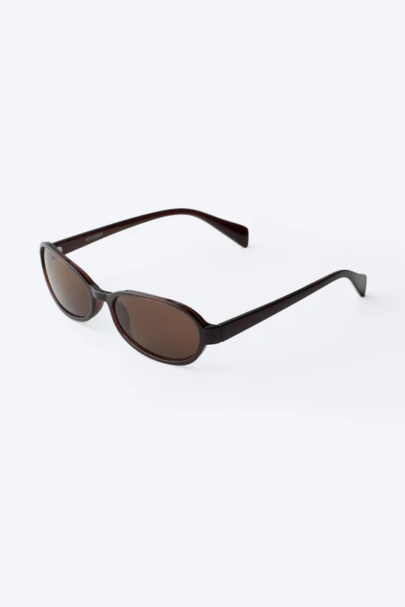 Dünne Sonnenbrille mit ovalem Rahmen – Dunkelbraun – Braune Gläser Dünne Sonnenbrille mit ovalem Rahmen – Dunkelbraun – Braune Gläser
