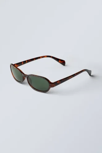 Dünne Sonnenbrille mit ovalem Rahmen – Schildpattmuster