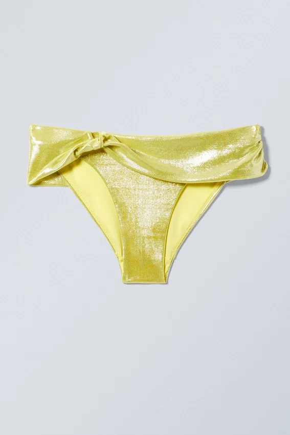 Drapierte Bikinihose – Glänzendes Gelb Drapierte Bikinihose – Glänzendes Gelb