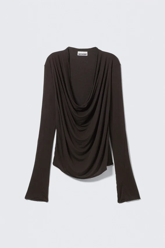 Drapiertes Langarmshirt – Dunkelbraun Drapiertes Langarmshirt – Dunkelbraun