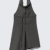 Drapiertes Midi-Kleid mit Neckholder-Ausschnitt und drapiertem Kragen – gestreift, dunkelgrau Drapiertes Midi-Kleid mit Neckholder-Ausschnitt und drapiertem Kragen – gestreift, dunkelgrau