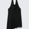 Drapiertes Midi-Kleid mit Neckholder-Ausschnitt und drapiertem Wasserfallkragen – Schwarz Drapiertes Midi-Kleid mit Neckholder-Ausschnitt und drapiertem Wasserfallkragen – Schwarz