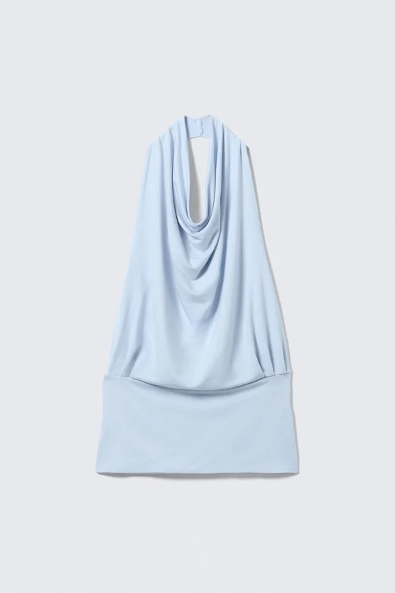 Drapiertes Neckholder-Top – Hellblau Drapiertes Neckholder-Top – Hellblau