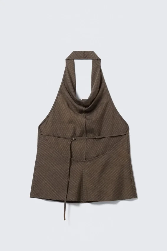 Drapiertes Neckholder-Top mit Wasserfallausschnitt – Braun gestreift Drapiertes Neckholder-Top mit Wasserfallausschnitt – Braun gestreift