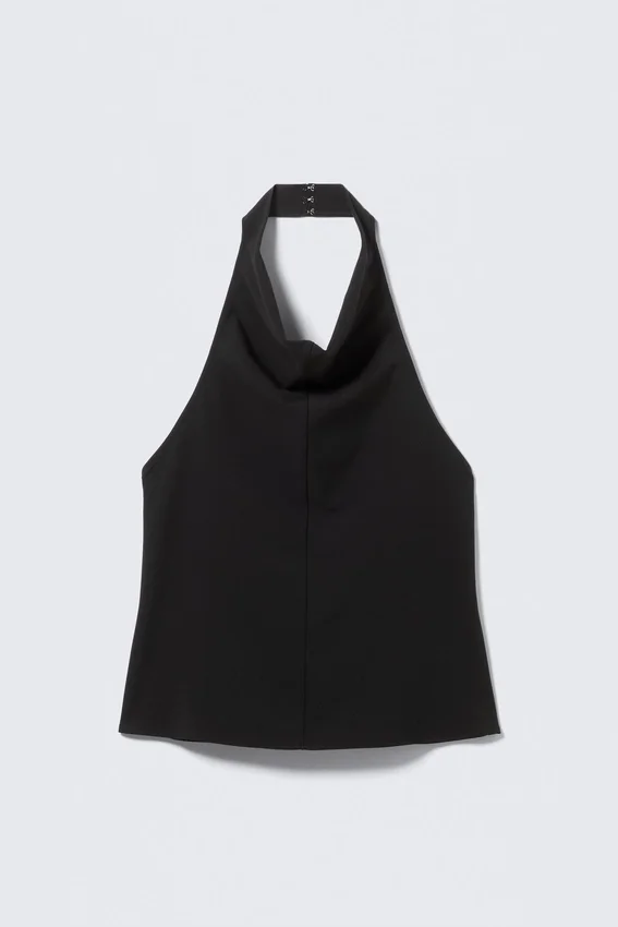 Drapiertes Neckholder-Top mit Wasserfallausschnitt – Schwarz Drapiertes Neckholder-Top mit Wasserfallausschnitt – Schwarz