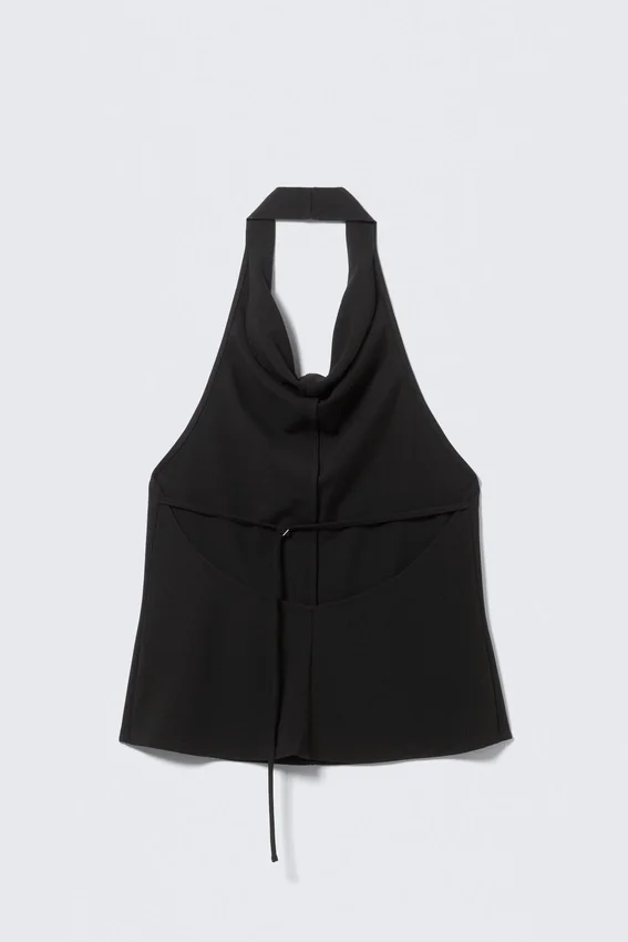 Drapiertes Neckholder-Top mit Wasserfallausschnitt – Schwarz Drapiertes Neckholder-Top mit Wasserfallausschnitt – Schwarz