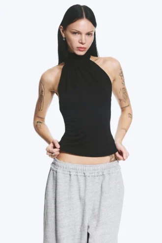 Drapiertes Neckholder-Top – Schwarz