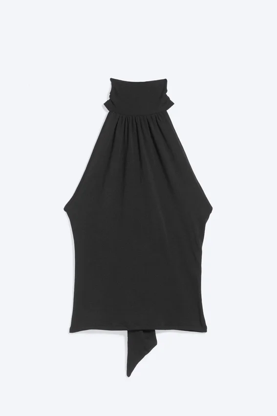Drapiertes Neckholder-Top – Schwarz Drapiertes Neckholder-Top – Schwarz