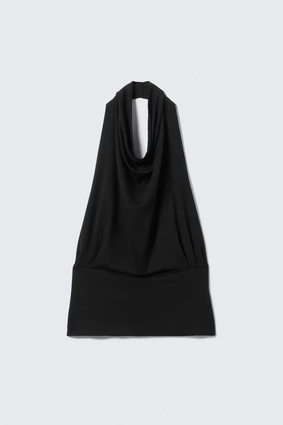 Drapiertes Neckholder-Top – Schwarz Drapiertes Neckholder-Top – Schwarz