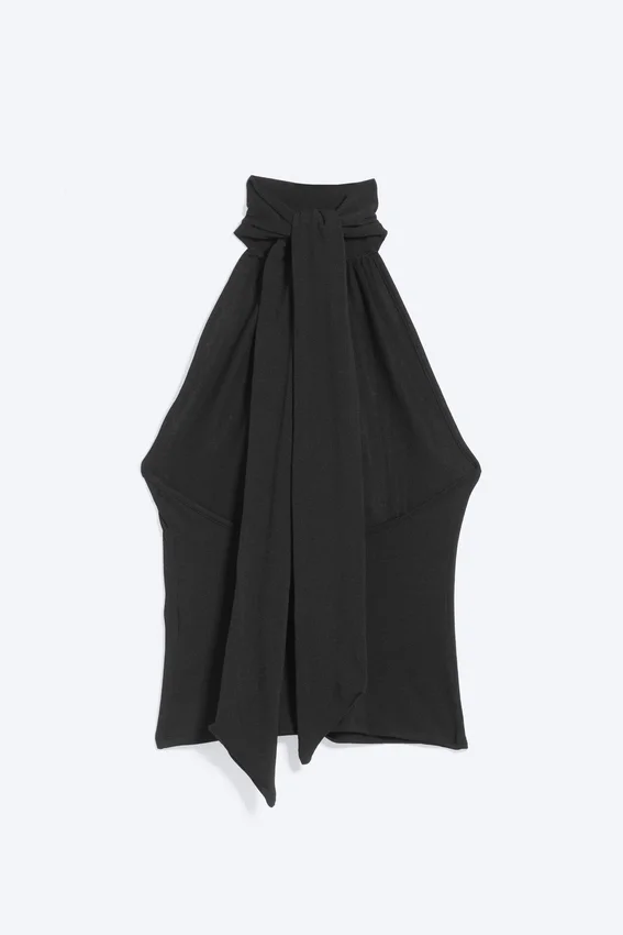 Drapiertes Neckholder-Top – Schwarz Drapiertes Neckholder-Top – Schwarz