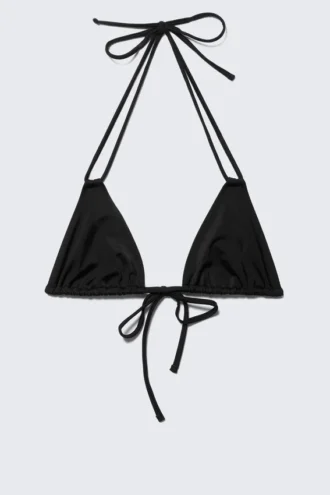 Dreieck-Halter-Bikini-Oberteil – Schwarz