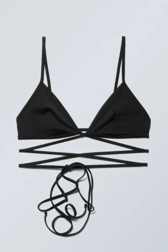Dreieckiges Wickel-Bikini-Oberteil – Schwarz