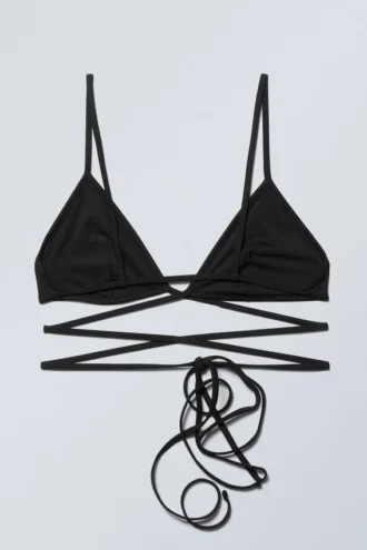 Dreieckiges Wickel-Bikini-Oberteil – Schwarz