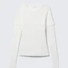 Dreilagiges Langarmshirt aus Baumwolle – Weiß