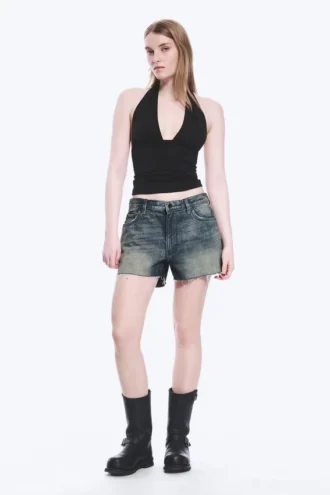 Duchess Mini-Jeans-Shorts mit niedriger Leibhöhe und Distressed-Look – Baltisches Blau – Dunkelblau Duchess Mini-Jeans-Shorts mit niedriger Leibhöhe und Distressed-Look – Baltisches Blau – Dunkelblau