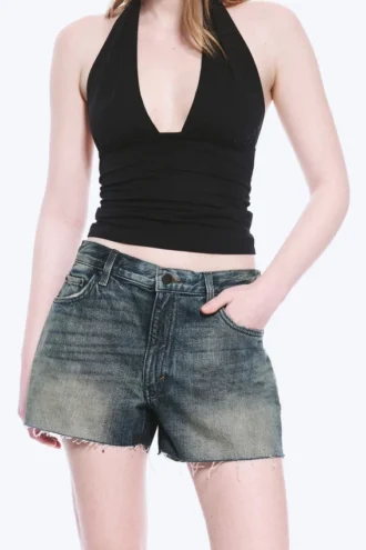 Duchess Mini-Jeans-Shorts mit niedriger Leibhöhe und Distressed-Look – Baltisches Blau – Dunkelblau Duchess Mini-Jeans-Shorts mit niedriger Leibhöhe und Distressed-Look – Baltisches Blau – Dunkelblau