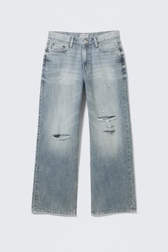 Dynasty Low Rise Loose Wide Leg Jeans – Torn Blue – Medium Blue Dynasty Low Rise Loose Wide Leg Jeans – Torn Blue – Medium Blue