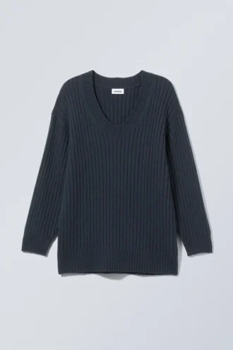 Eden Oversized-Pullover aus Wollmischung – Dunkelblau
