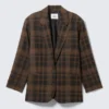 Einreihiger Oversize-Blazer – kariert, dunkelbraun Einreihiger Oversize-Blazer – kariert, dunkelbraun