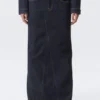 Eng anliegender Denim-Maxirock mit niedriger Leibhöhe – Blue Rinse – Dunkelblau Eng anliegender Denim-Maxirock mit niedriger Leibhöhe – Blue Rinse – Dunkelblau