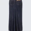 Eng anliegender Denim-Maxirock mit niedriger Leibhöhe – Blue Rinse – Dunkelblau Eng anliegender Denim-Maxirock mit niedriger Leibhöhe – Blue Rinse – Dunkelblau